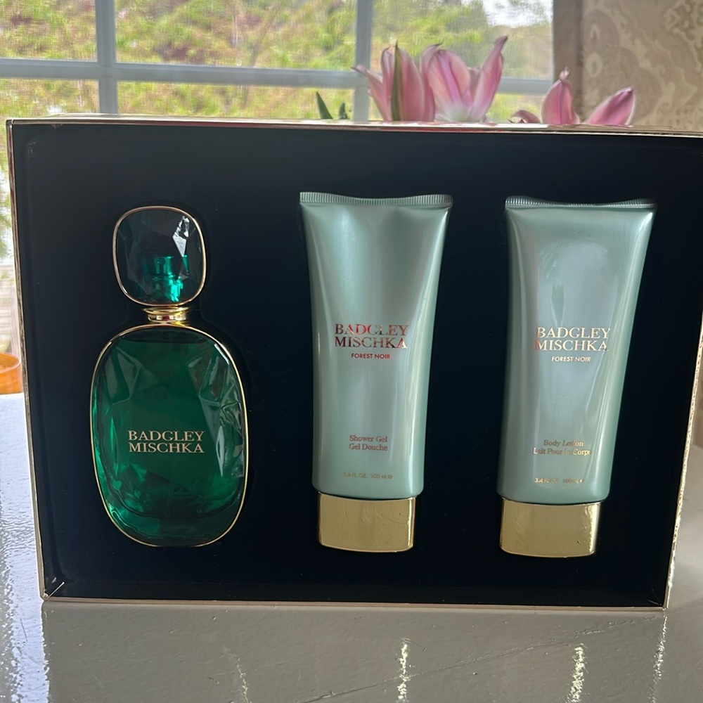 Badgley Mischka Forest Noir Eau de Parfum, Shower Gel, Body Lotion. Set Of 3